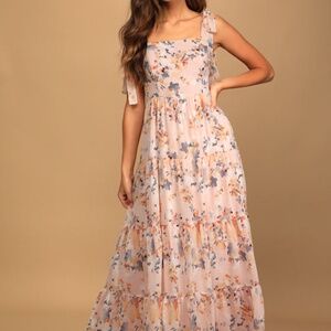 Lulus All Admiration Pink Floral Print Tie-strap Tiered Maxi Dress - Size M